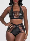 Lovehoney Fierce Leather-Look Lace-Up Bra Set