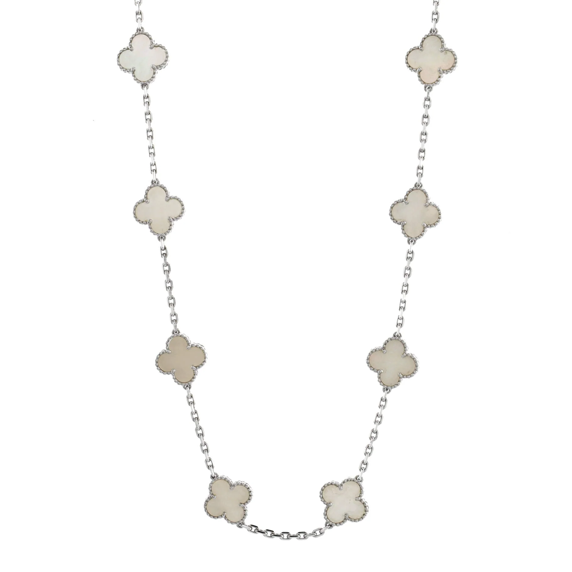 Vintage Alhambra 20 Motifs Necklace 18K White Gold and Mother of Pearl