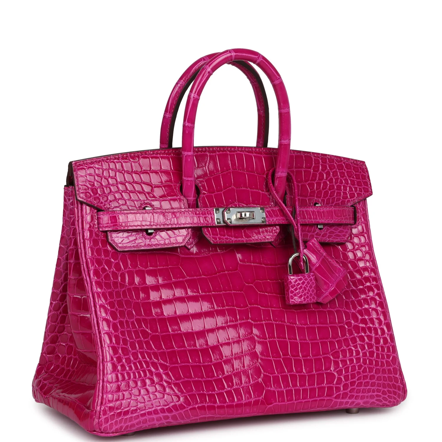 Hermes Birkin 25 Rose Sheherazade Shiny Porosus Crocodile Palladium Hardware