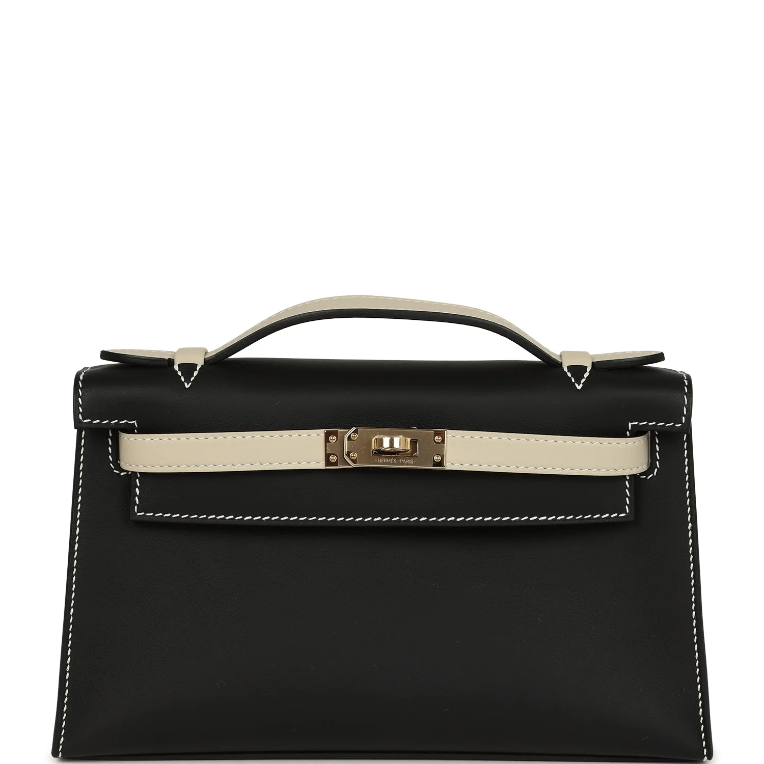 Hermes Special Order (HSS) Kelly Pochette Black and Beton Swift Permabrass Hardware