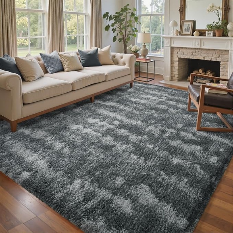 6x9 Ft Large Shag Black Rug for Living Room