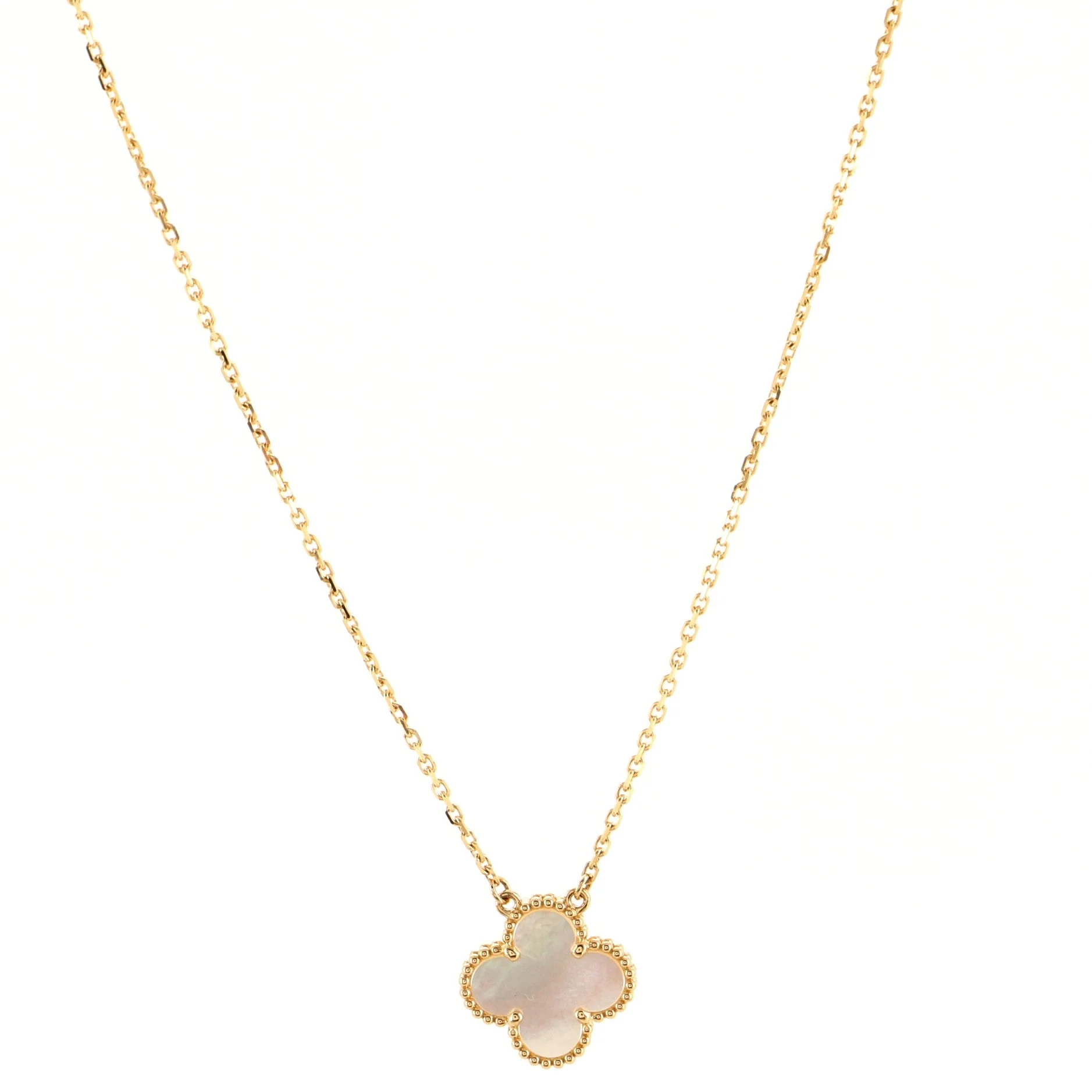 Vintage Alhambra Pendant Necklace 18K Yellow Gold and Mother of Pearl