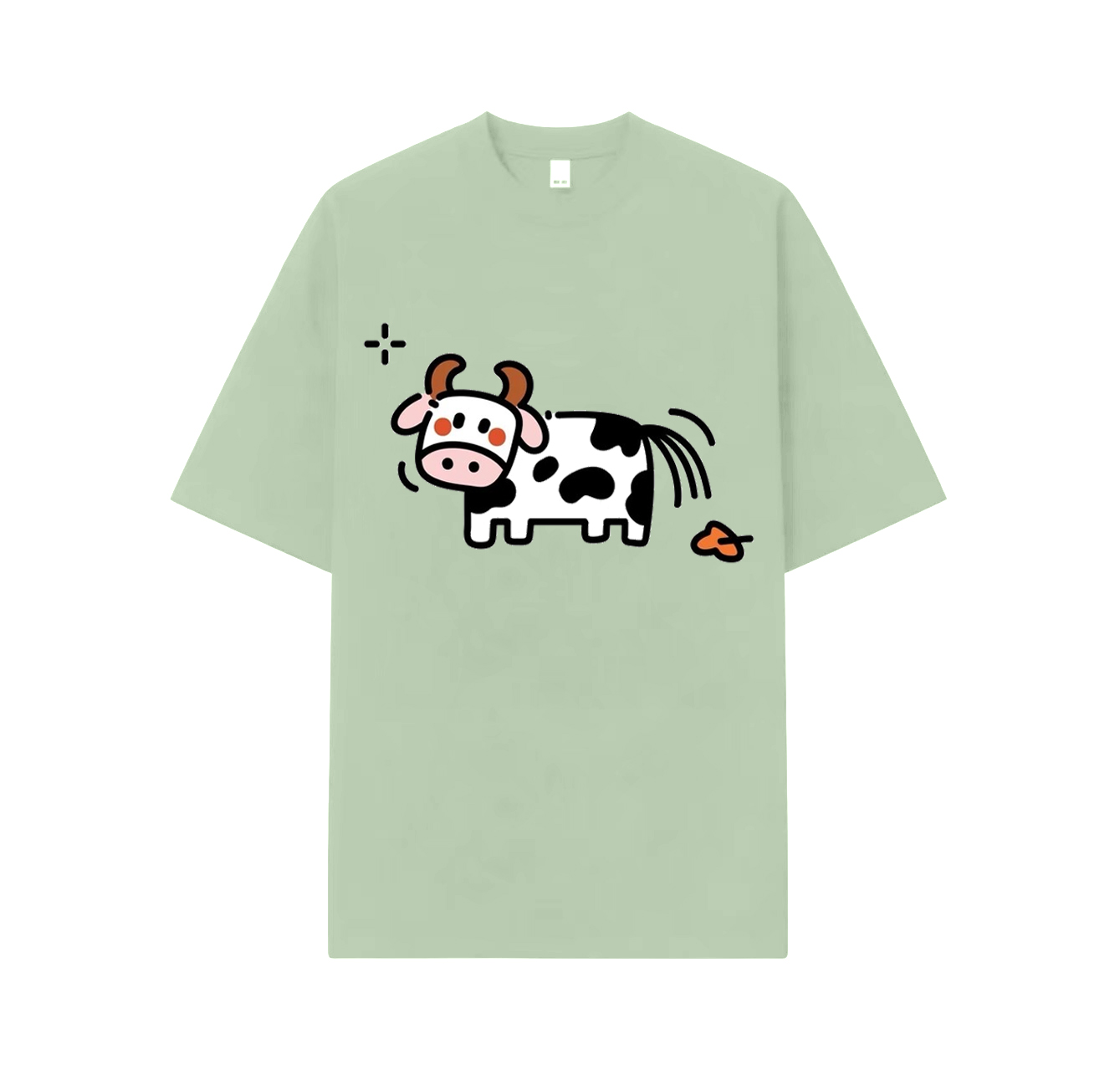 A cute short-sleeved shirt with a cute little cow that smells like milk—it