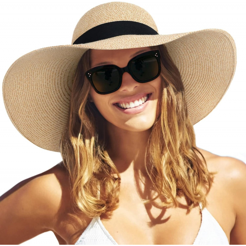 Women's Sun Straw Hat Wide Brim UPF 80