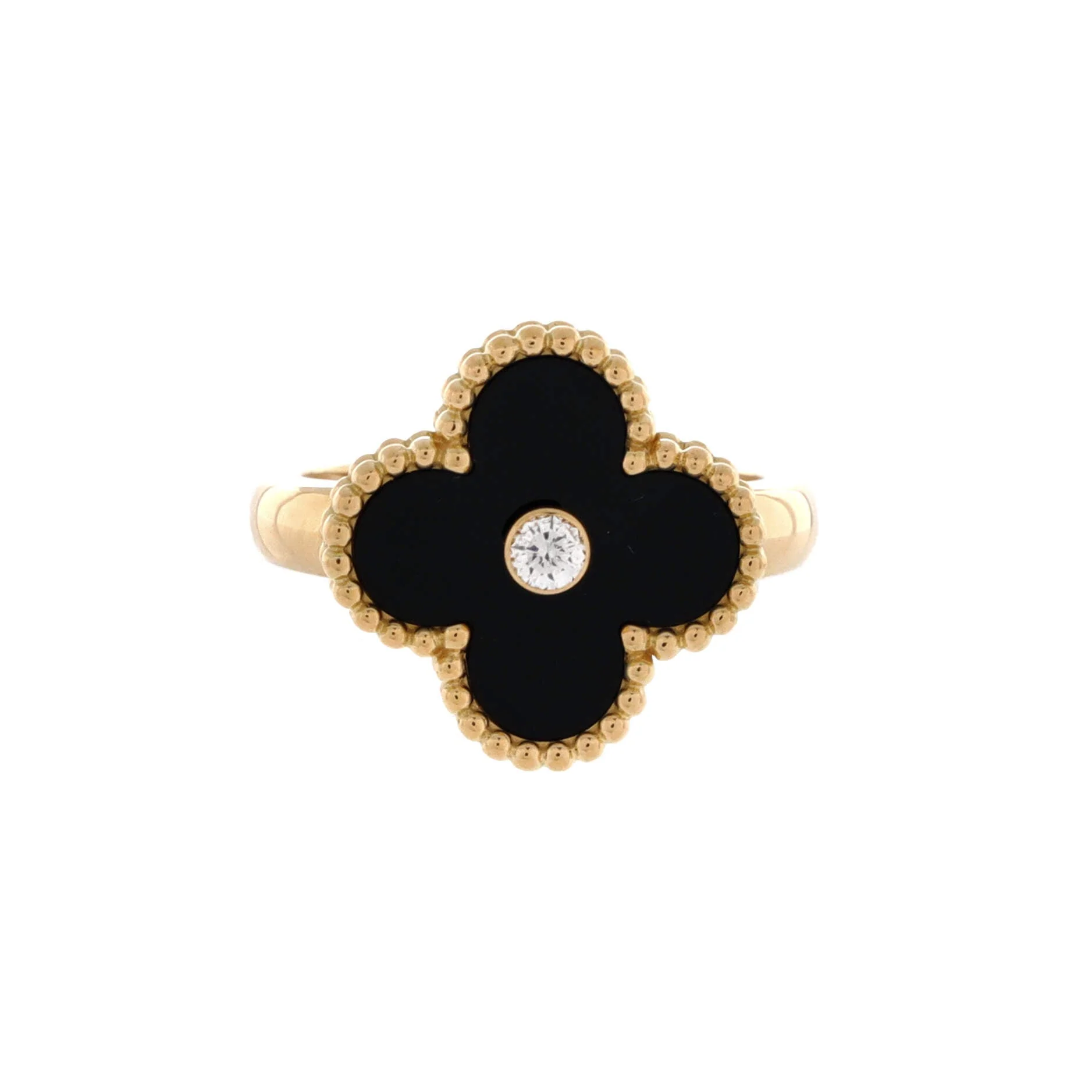 Vintage Alhambra Ring 18K Yellow Gold with Onyx and Diamond