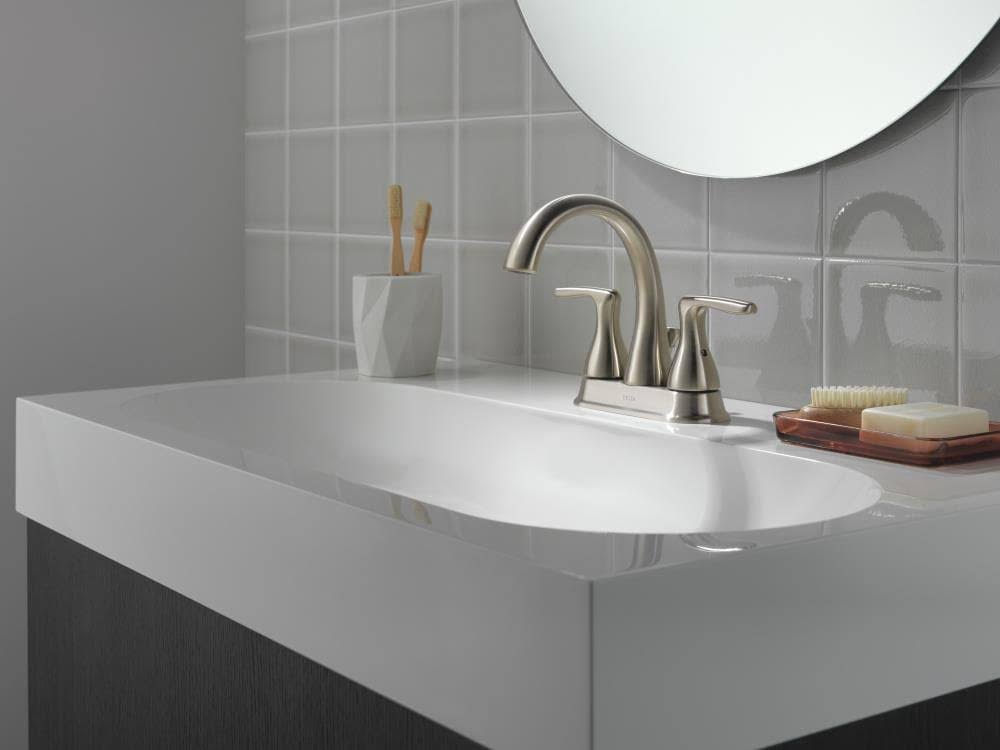 Delta Foundations; Brushed Nickel 2-Handle 4-in Centerset WaterSense Bathroom Sink Faucet with Drain | B2518LF-BN