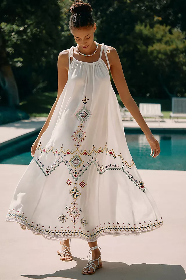 Embroidered Maxi Dress IVORY