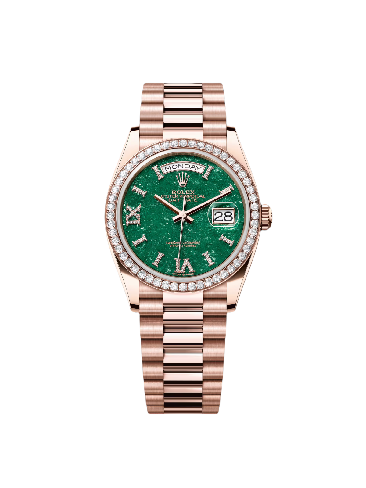 【Super Clone】RLX  Day-Date "President" 36mm Everose Green Aventurine Roman Diamond Dial - 128235