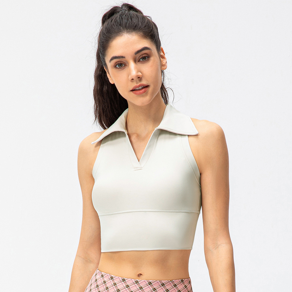 New Spring/Summer Women's Collared Fitted Yoga Vest, High-Waisted Fitness Running Sports Vest Top