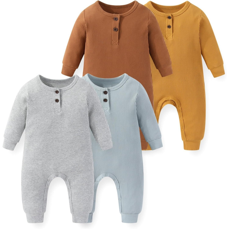 VAELIRAEL Unisex Long Sleeve 4-Pack Baby Romper