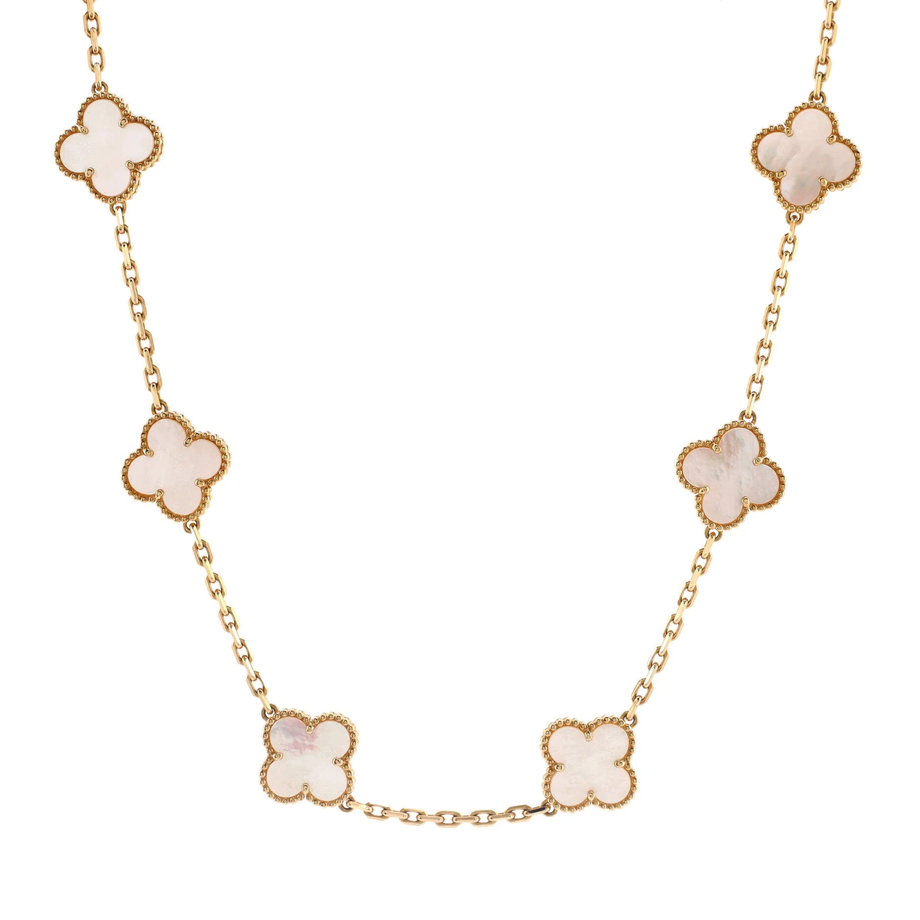 Vintage Alhambra 10 Motifs Necklace 18K Yellow Gold and Mother of Pearl