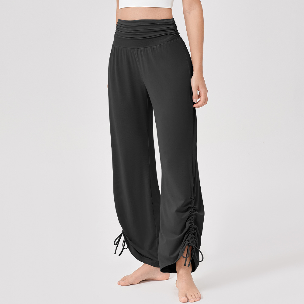 Women's high-waisted, loose-fitting wide-leg yoga pants, soft and breathable, sporty casual trousers with pleats, suitable for fitness and dance.