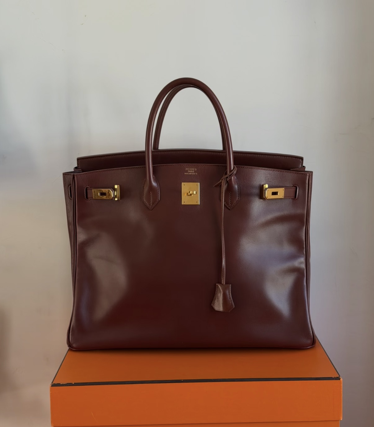 Birkin 40-50 Bordeaux Red BOX Leather Gold Buckle Custom - Artisantouchss