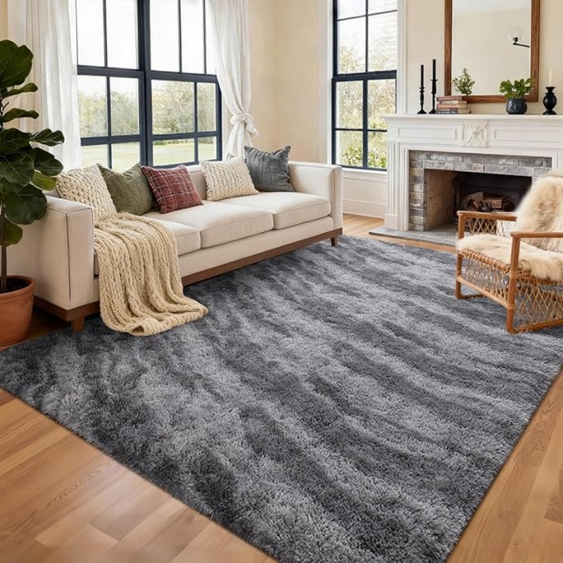 6x9 Ft Large Shag Black Rug for Living Room