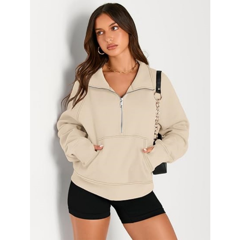 Women's Half Zip Cropped Sweatshirt, Fleece Quarter Zipper Pullover