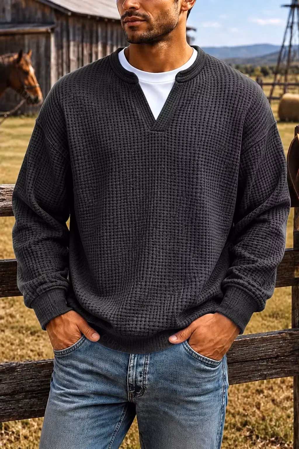 ❄️Men's Comfortable Layering Waffle-Knit T-Shirt/Sweatshirt