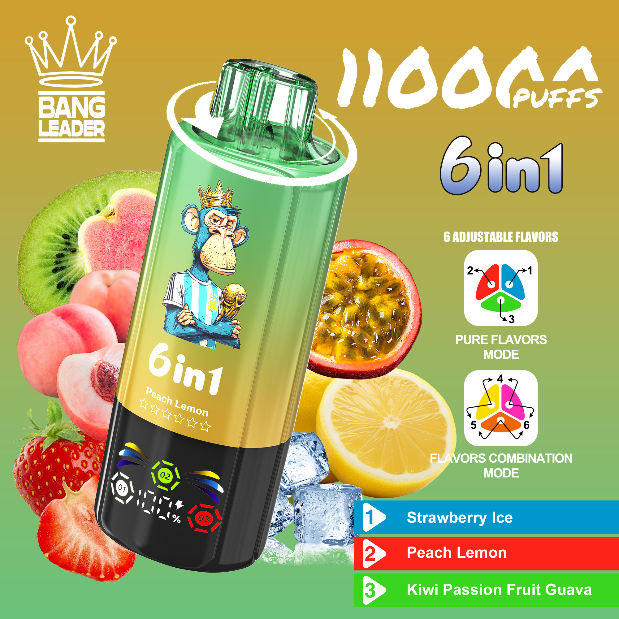 Bang Leader 110K Puffs 6-in-1 Prefilled  Vape | 6 Flavors in 1 Device,  Rechargeable,