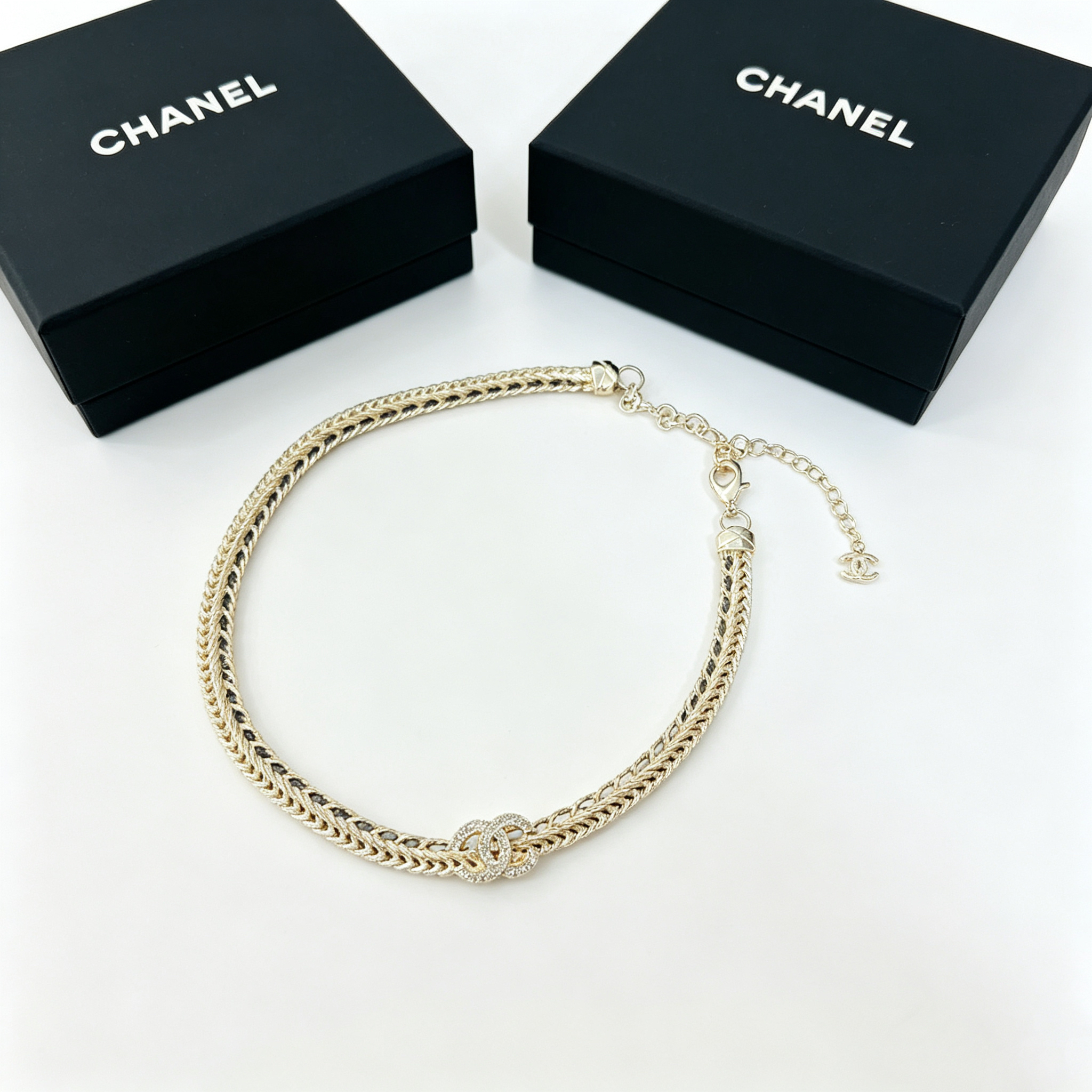 C—Diamond-encrusted metal necklace