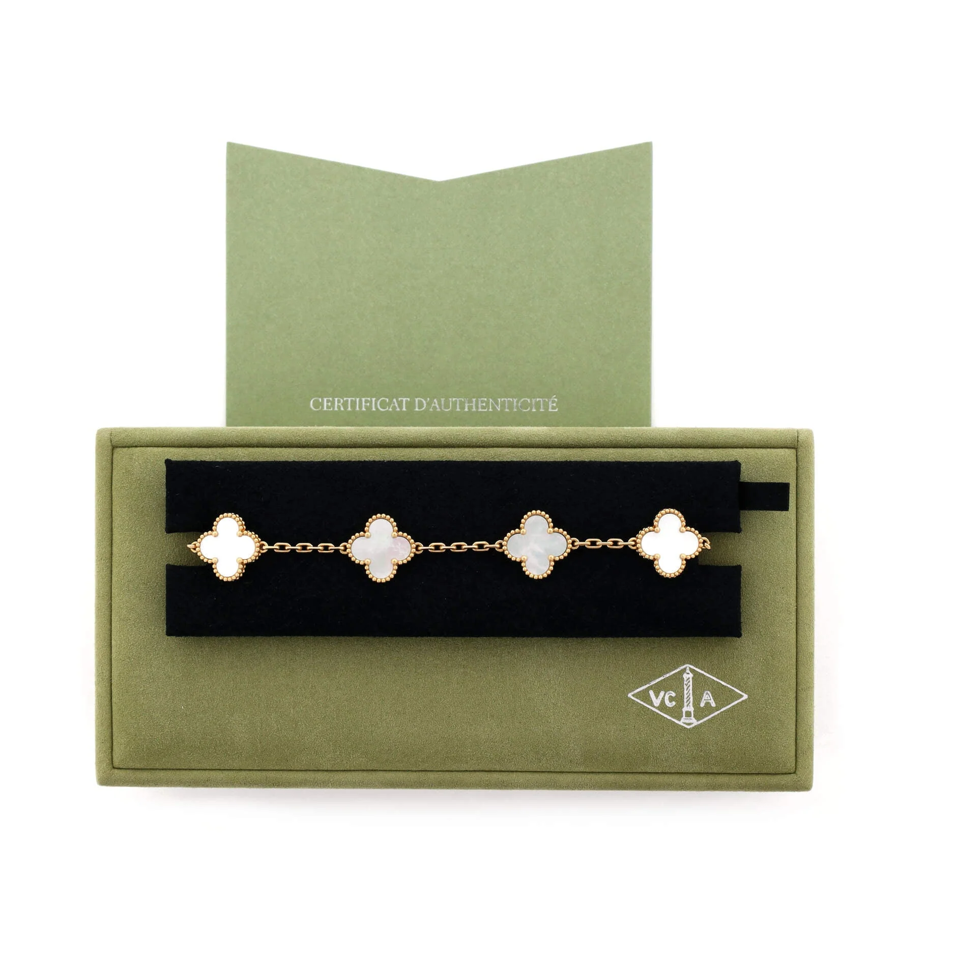 Vintage Alhambra 5 Motifs Bracelet 18K Yellow Gold and Mother of Pearl