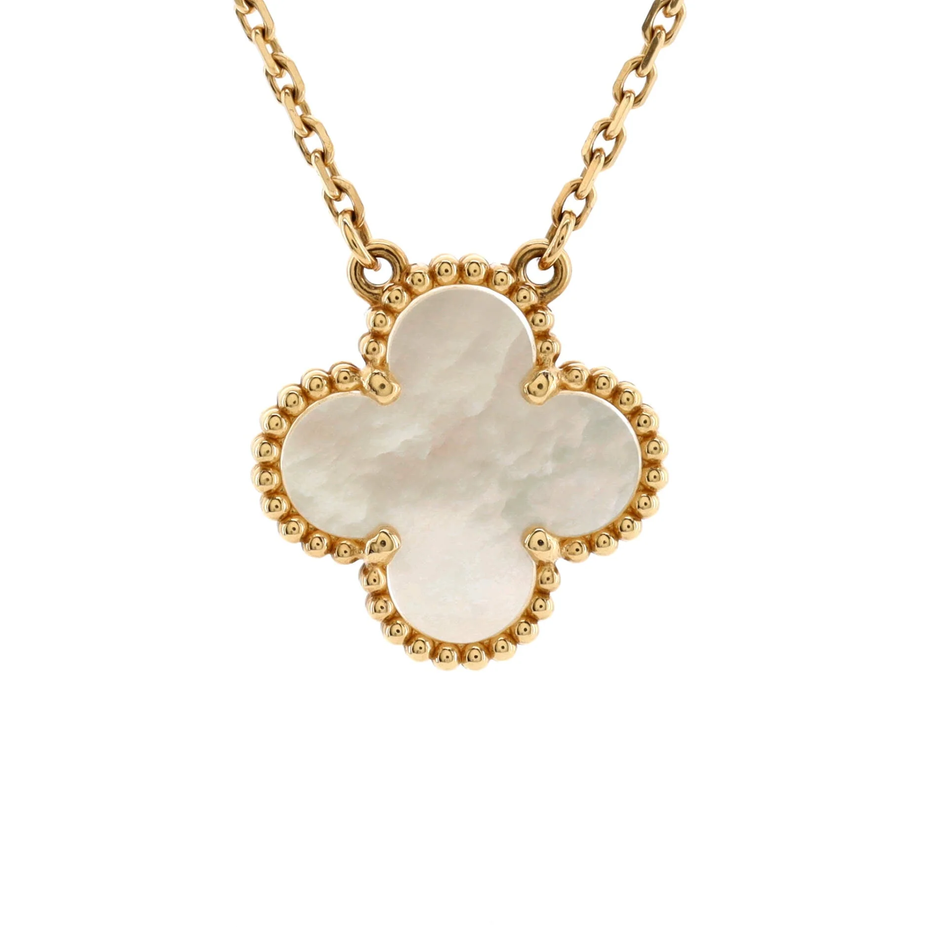 Vintage Alhambra Pendant Necklace 18K Yellow Gold and Mother of Pearl