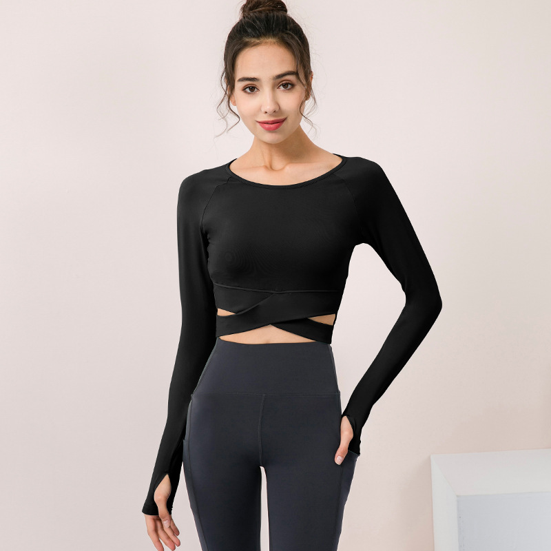 Women's long-sleeved yoga wear for autumn and winter, slim fit, sports running and fitness clothes with breast pads, elastic bodysuit.
