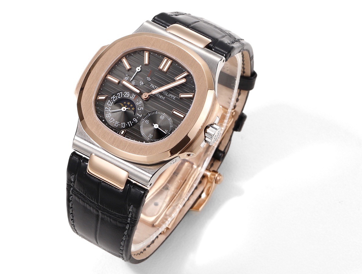 Patek Philippe Nautilus Moon Phases Rose & White Gold Slate Grey Dial 5712GR 001