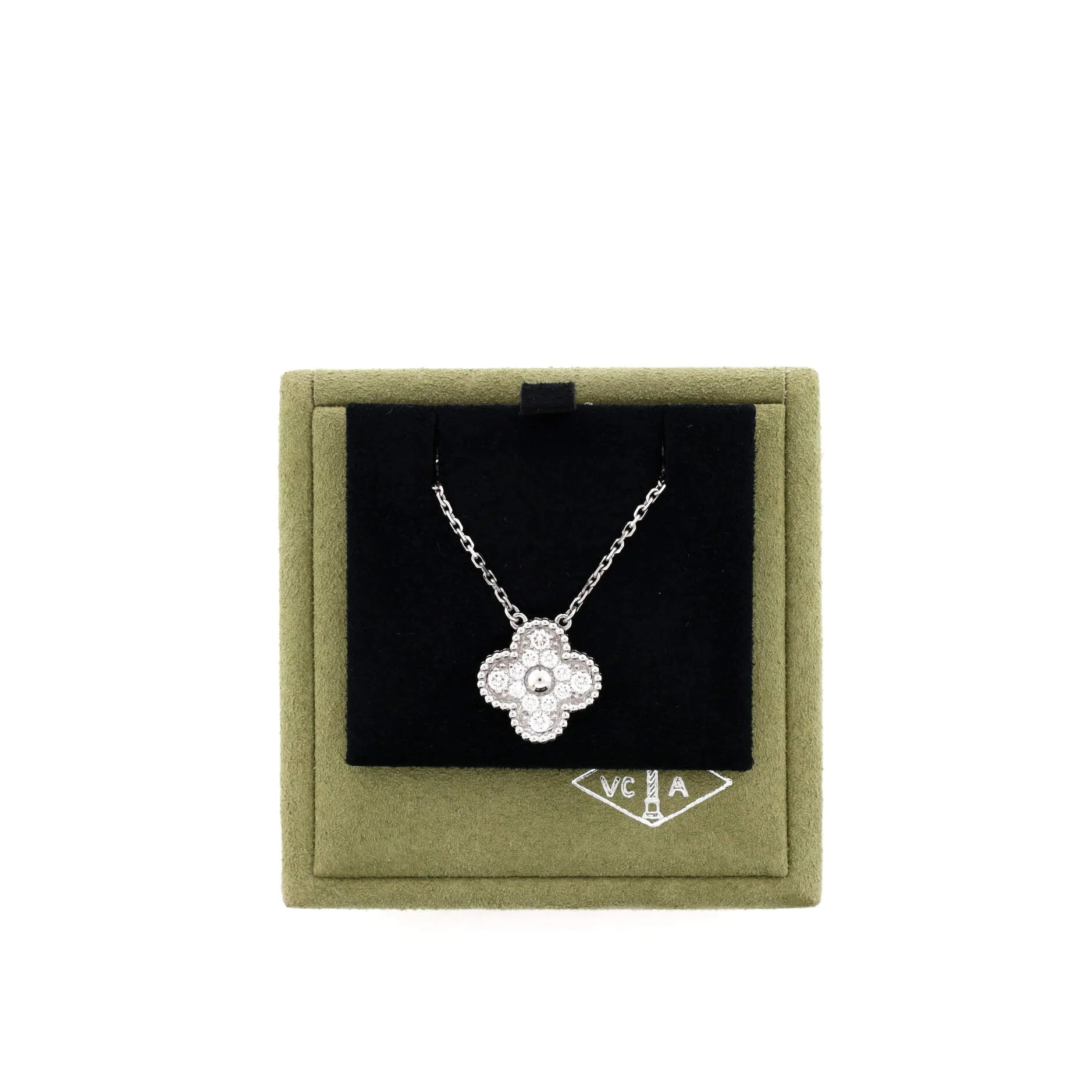 Vintage Alhambra Pendant Necklace 18K White Gold and Diamonds