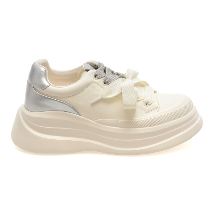 Pantofi sport EPICA albi, C1925, din piele naturala