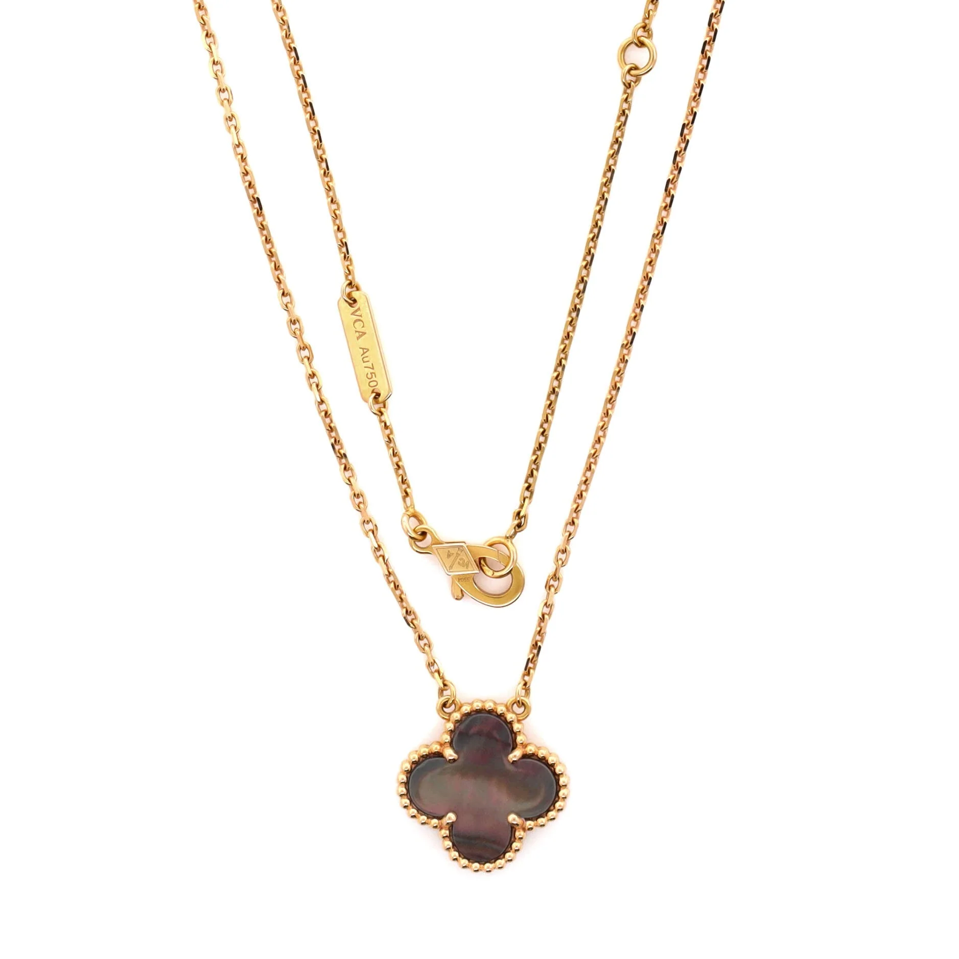 Vintage Alhambra Pendant Necklace 18K Rose Gold and Grey Mother of Pearl