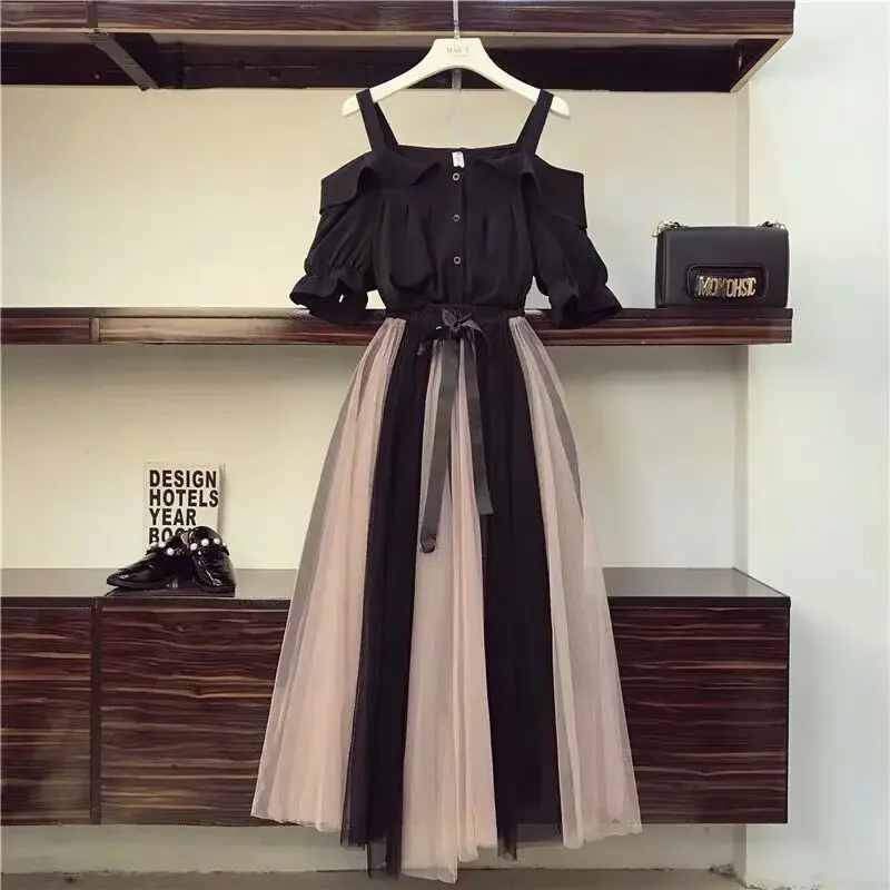 Plus Size Plus Size Women’s Spring Summer 2021 New Dress Two Piece Suit Slimming Stylish Big Girl Dress One Piece Set Fashion