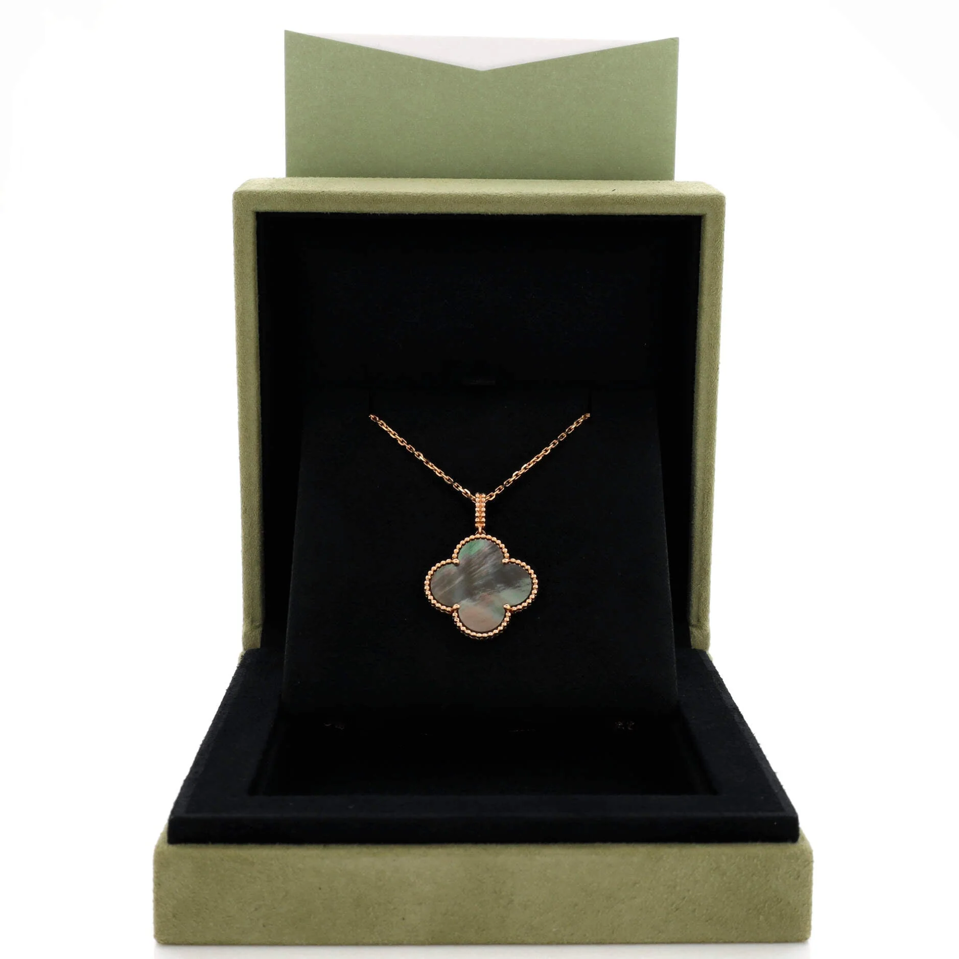 Magic Alhambra Long Necklace 18K Rose Gold and Grey Mother of Pearl