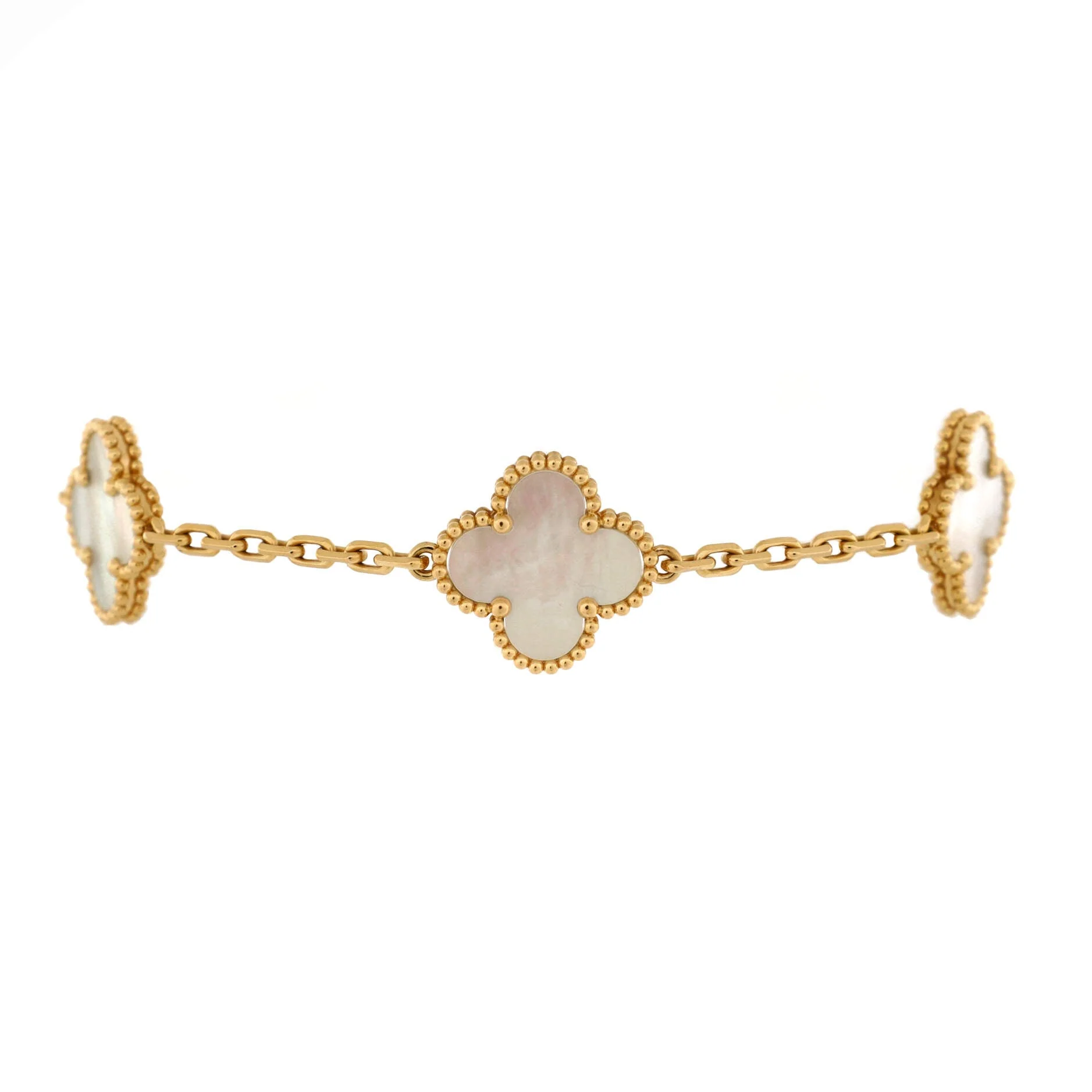 Vintage Alhambra 5 Motifs Bracelet 18K Yellow Gold and Mother of Pearl