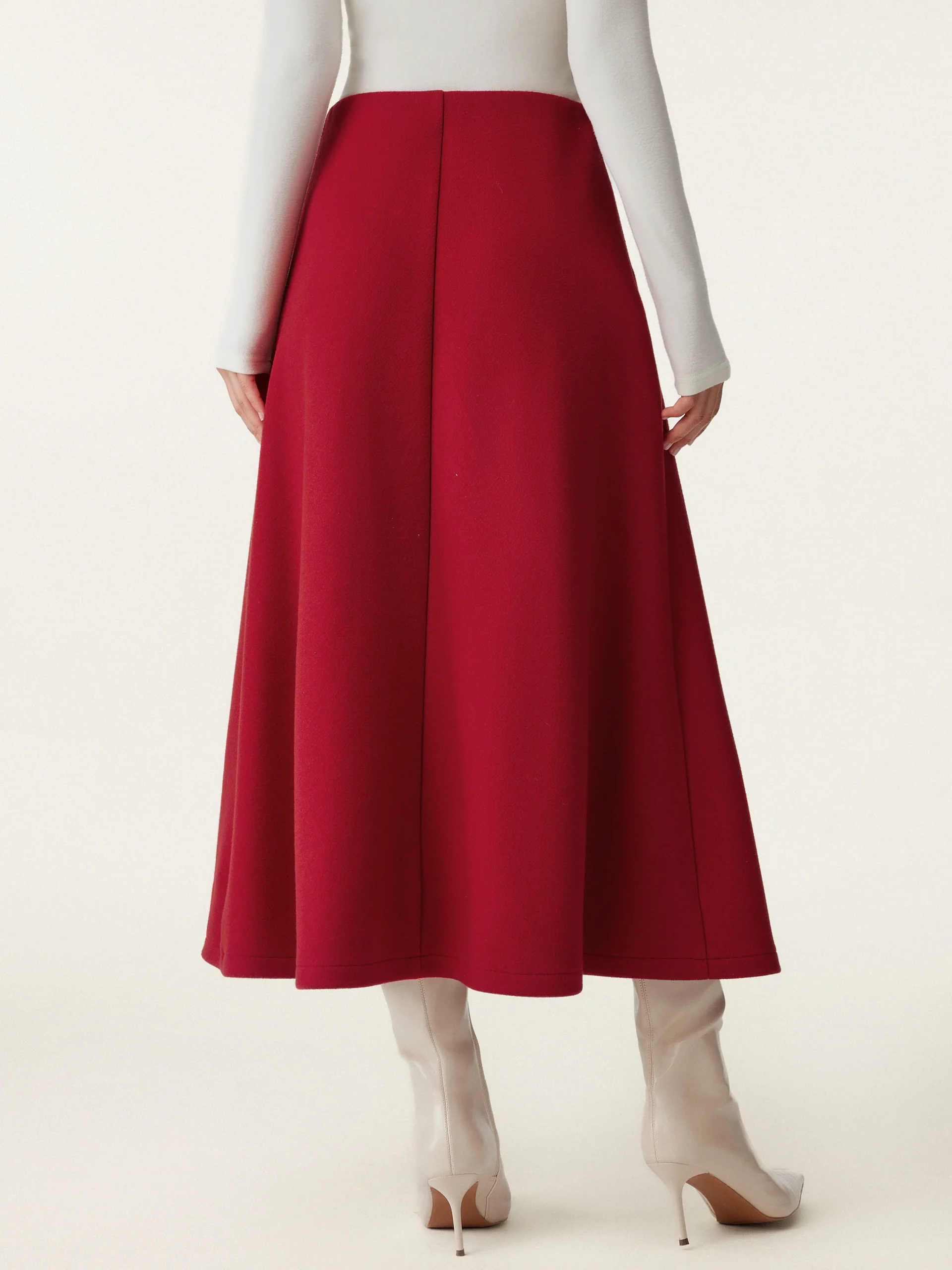 Wool-like Frog Button A-Line Midi Skirt