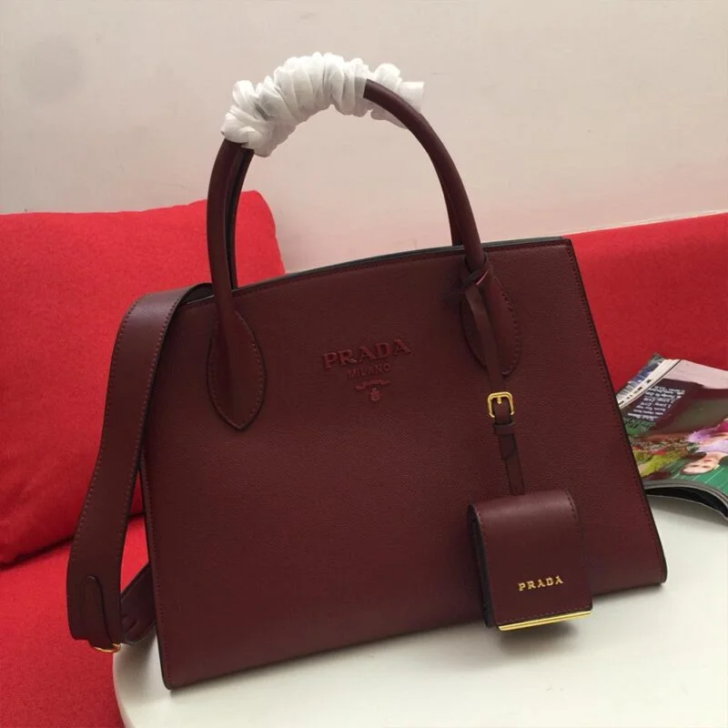 Prada Medium Saffiano Leather Monochrome Bag 1Ba155(66158) Wine