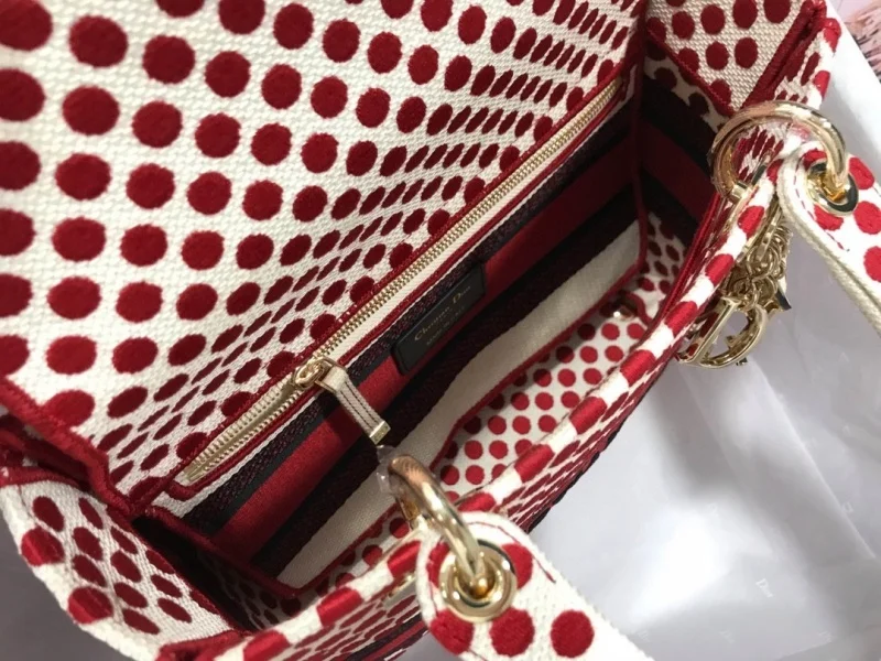 Dior Red Dots Medium Lady D-Lite Bag/Embroidered Logo