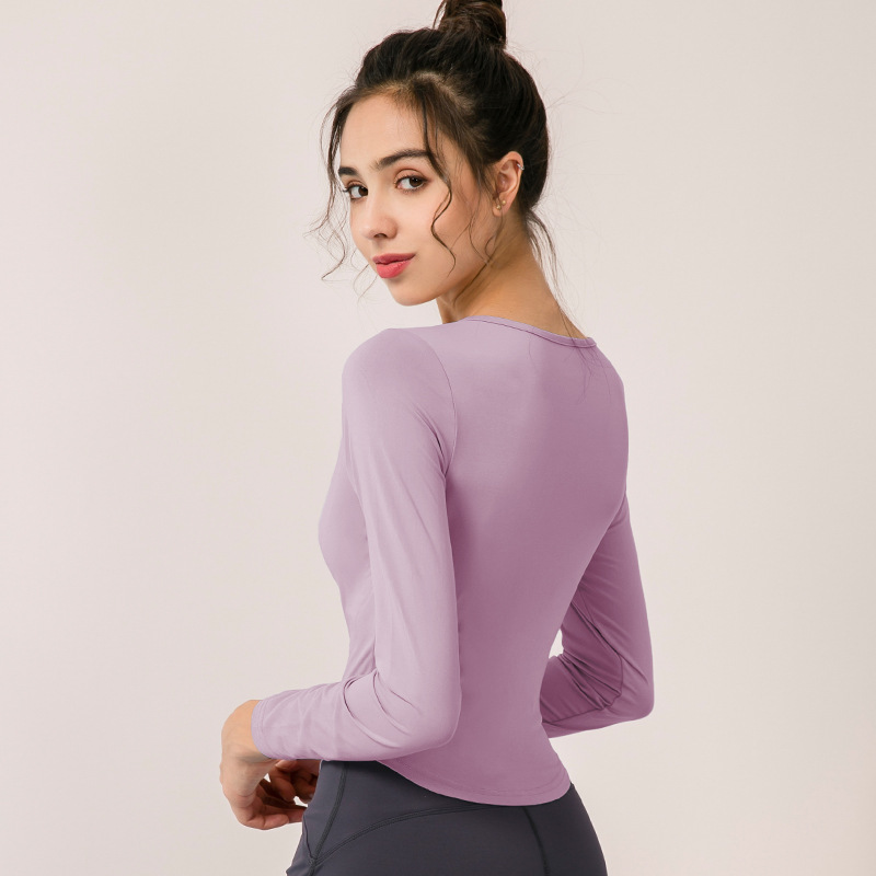 Women's yoga long-sleeved top with bra pads, sexy hollow-out tight-fitting fitness running sports top