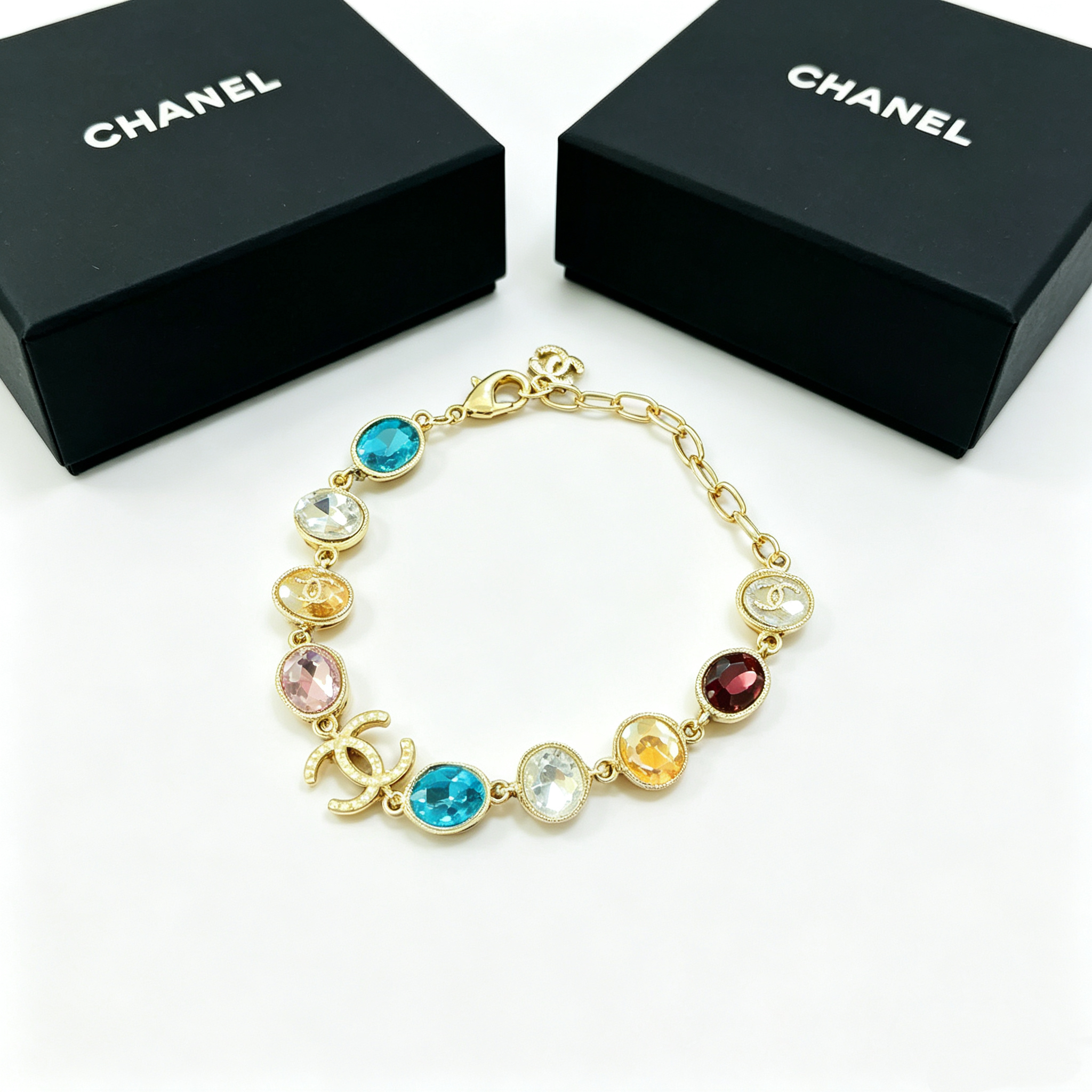 C—Metal Bracelet with Colorful Gemstones