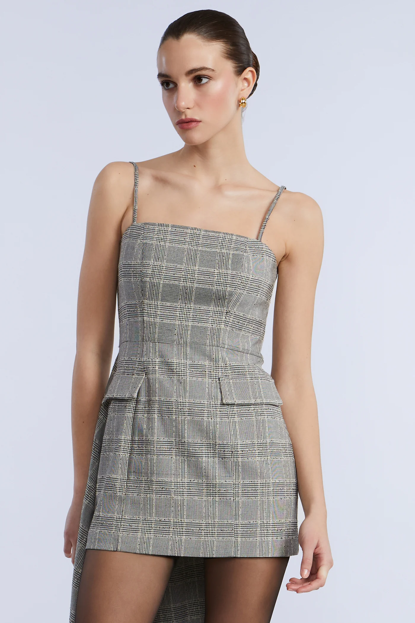 Glen Plaid Dress With Drape
