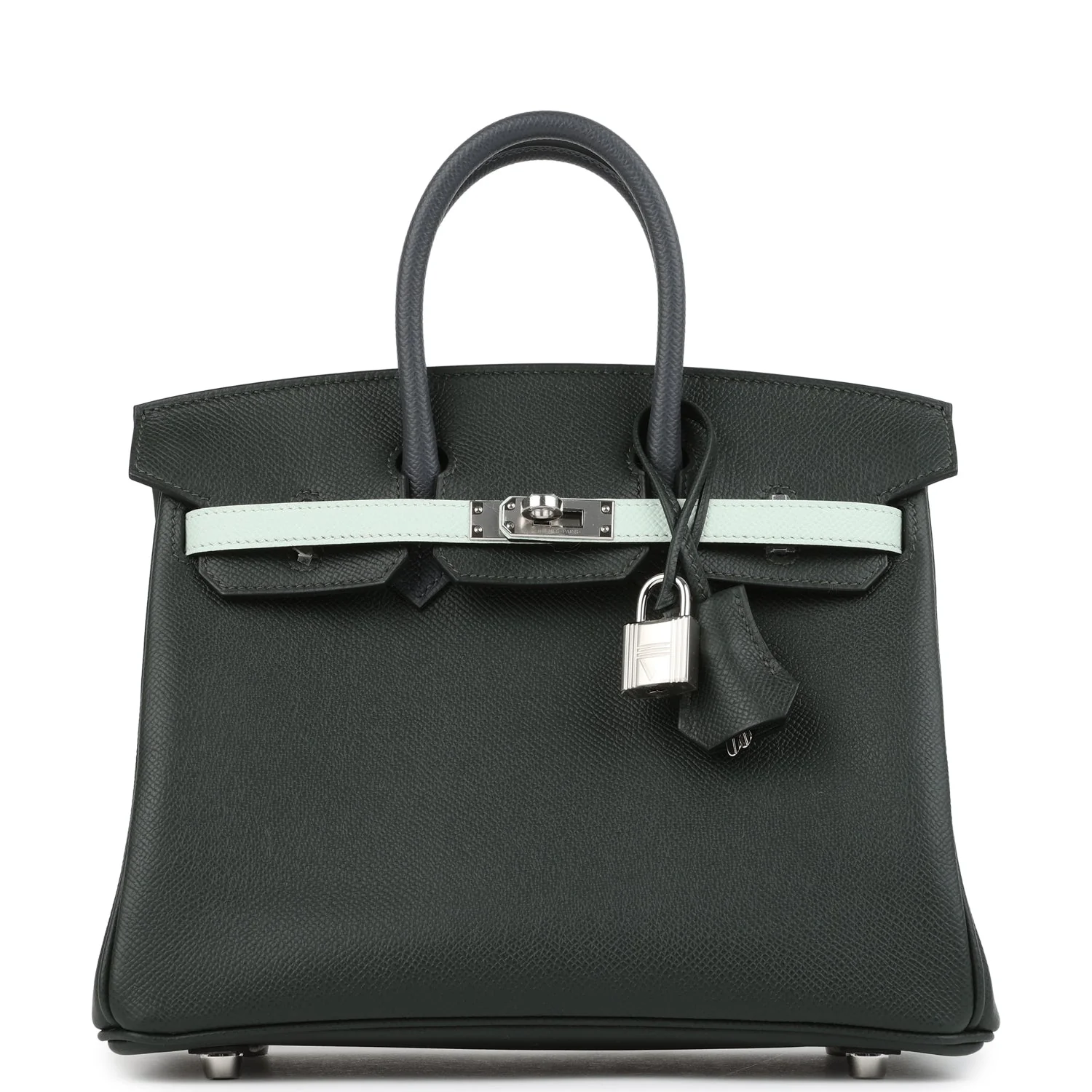 Hermes Birkin 25 Tricolor Vert Fonce, Ardoise and Vert Peppermint Epsom Palladium Hardware