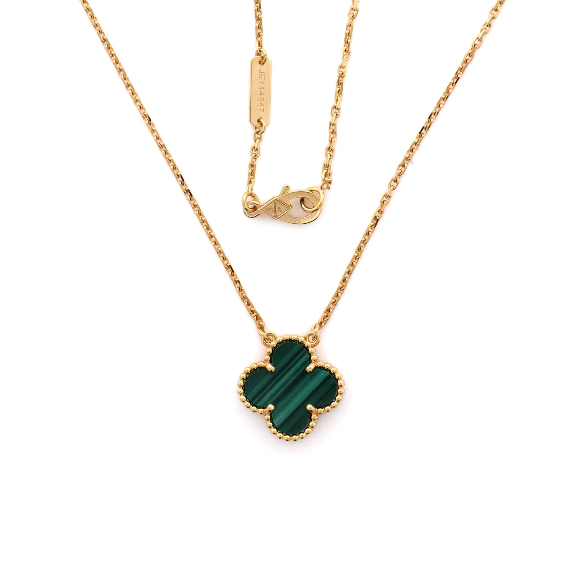 Vintage Alhambra Pendant Necklace 18K Yellow Gold and Malachite