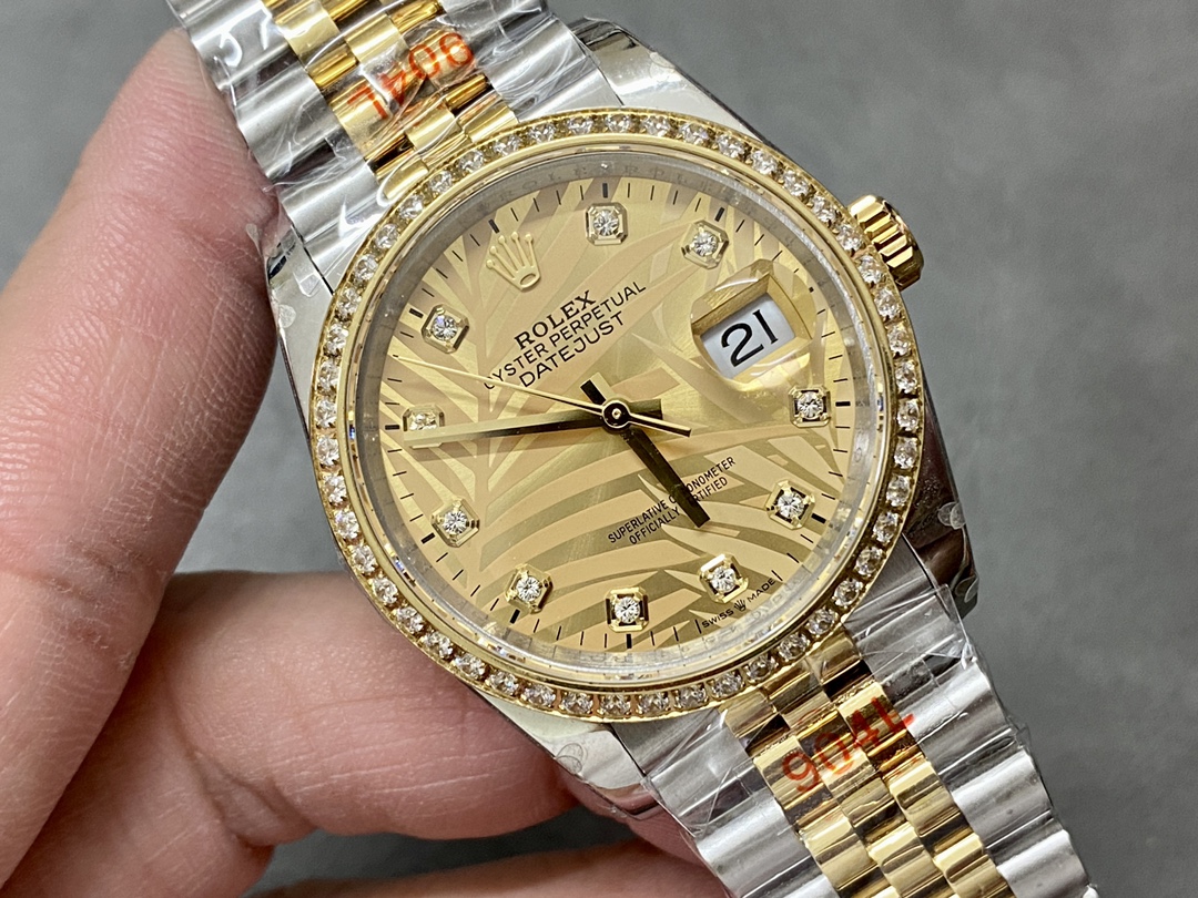 Rolex Datejust 36 Golden Palm Motif 126283RBR 0023 Dial Jubilee Bracelet Watch