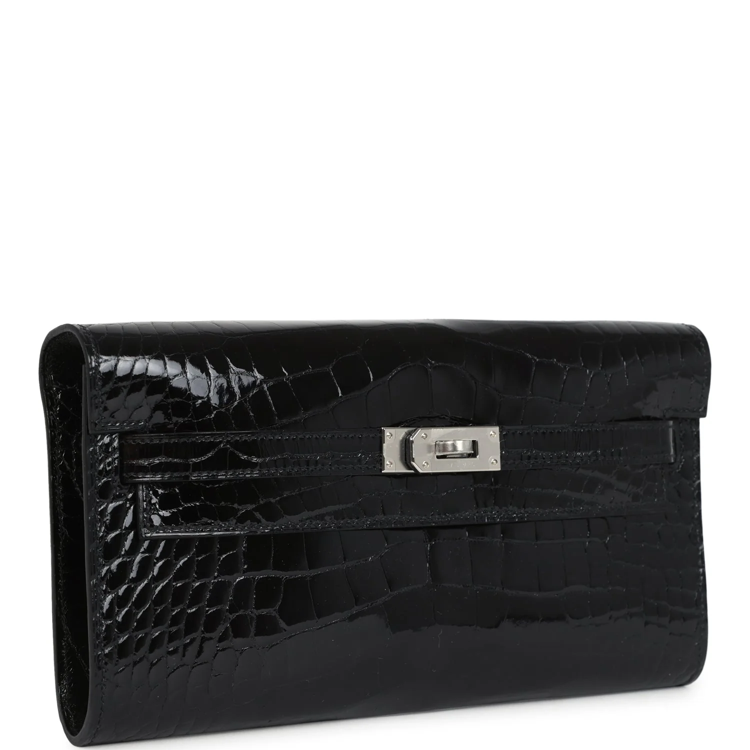 Hermes Kelly Wallet To Go Black Shiny Alligator Palladium Hardware