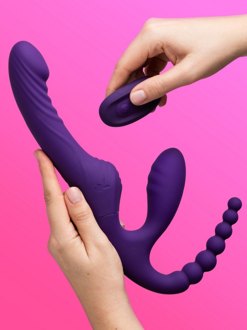 Playboy Hug It Out Triple Stimulation Inflatable Strapless Strap-On