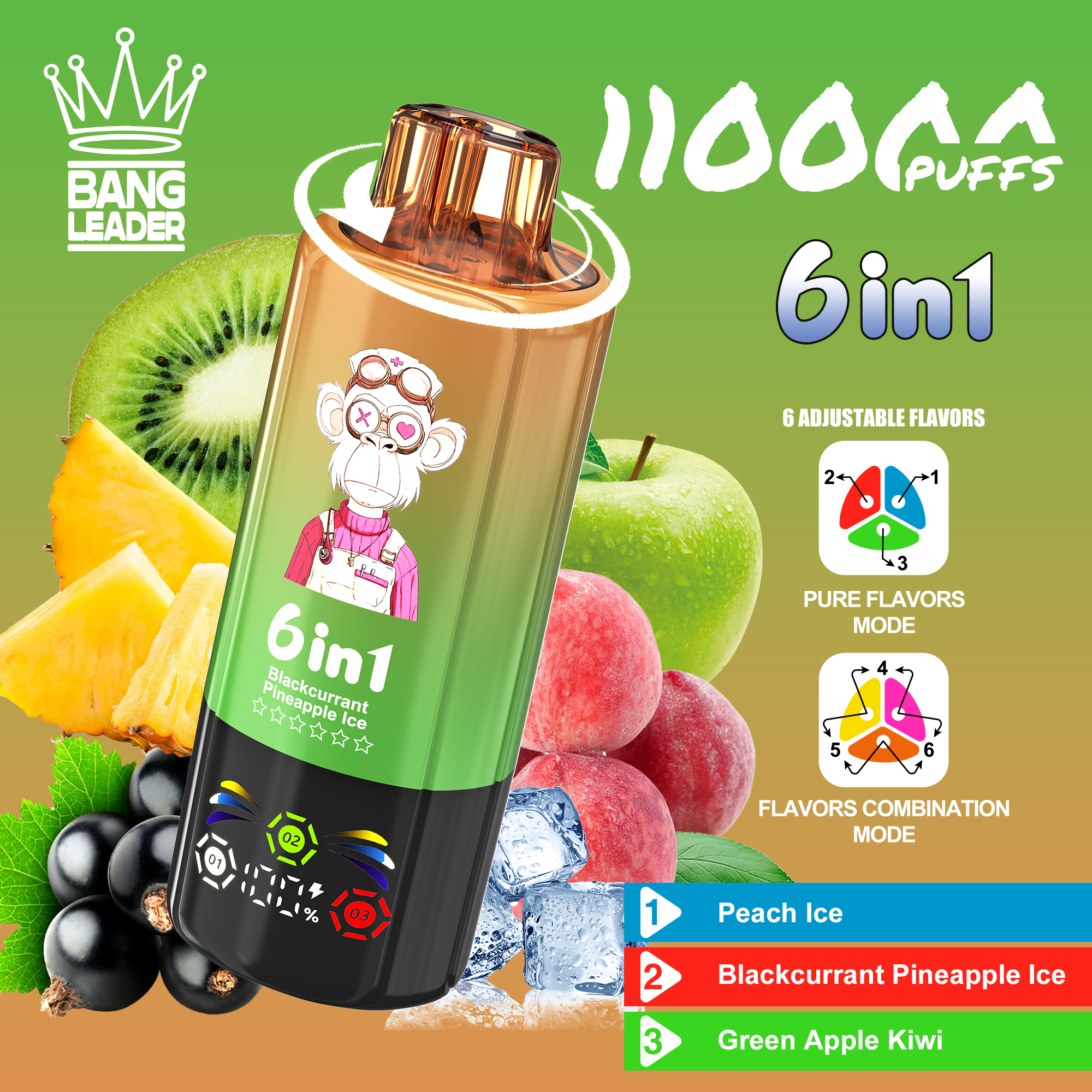 Bang Leader 110K Puffs 6-in-1 Prefilled  Vape | 6 Flavors in 1 Device,  Rechargeable,