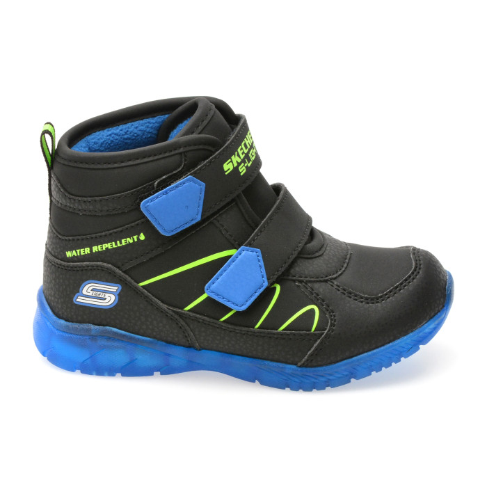 Ghete SKECHERS negre, ILLUMI-BRIGHTS, din piele ecologica