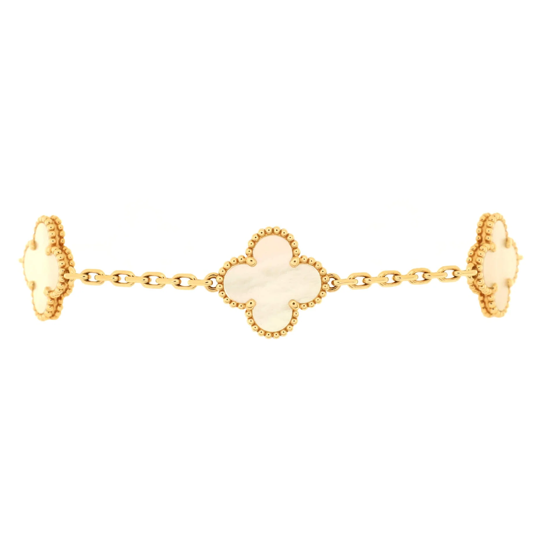 Vintage Alhambra 5 Motifs Bracelet 18K Yellow Gold and Mother of Pearl