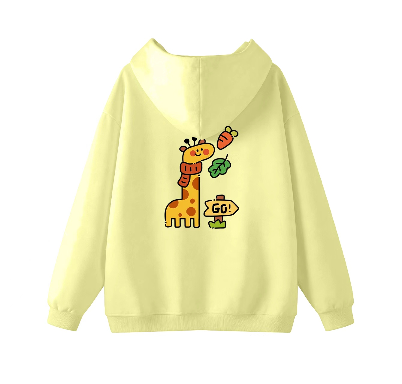 This adorable hooded sweatshirt features a giraffe scarf print and is a casual pullover. Its stand-up collar also makes it an ideal choice for winter wear.