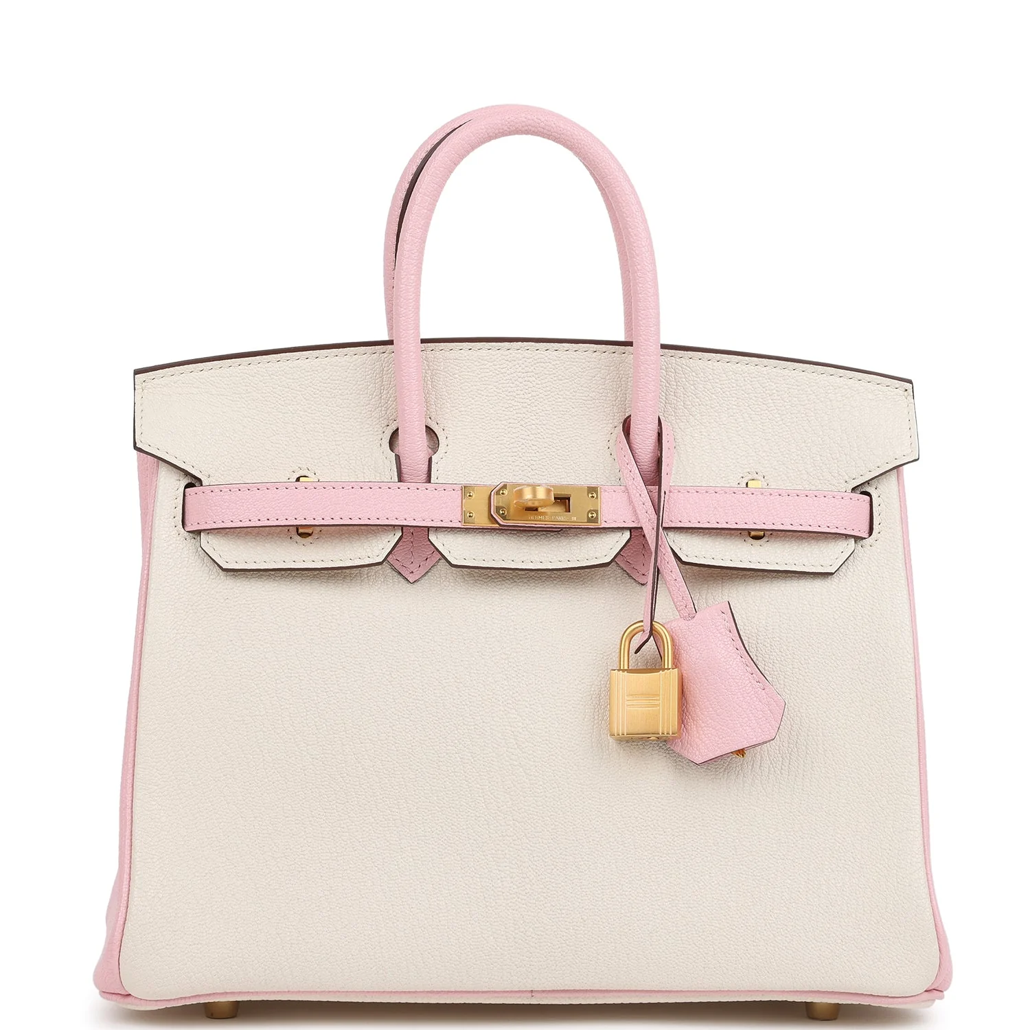 Hermes Special Order (HSS) Birkin 25 Nata and Rose Sakura Chevre Mysore Brushed Gold Hardware