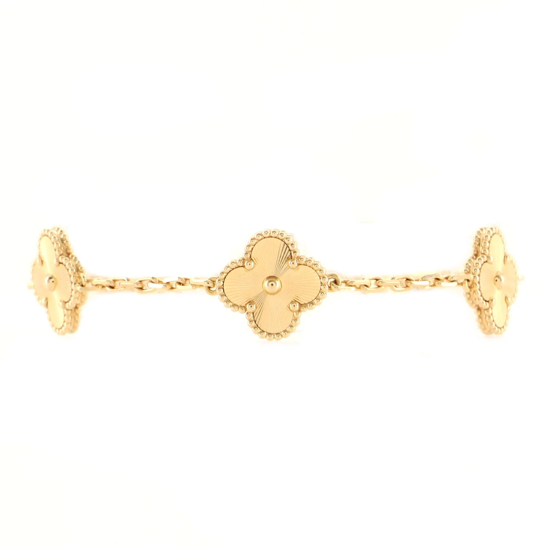 Vintage Alhambra 5 Motifs Bracelet Guilloche 18K Yellow Gold