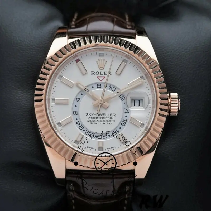 Rolex Sky-Dweller 326135 White Dial Rose Gold 42MM Mens Replica Watch